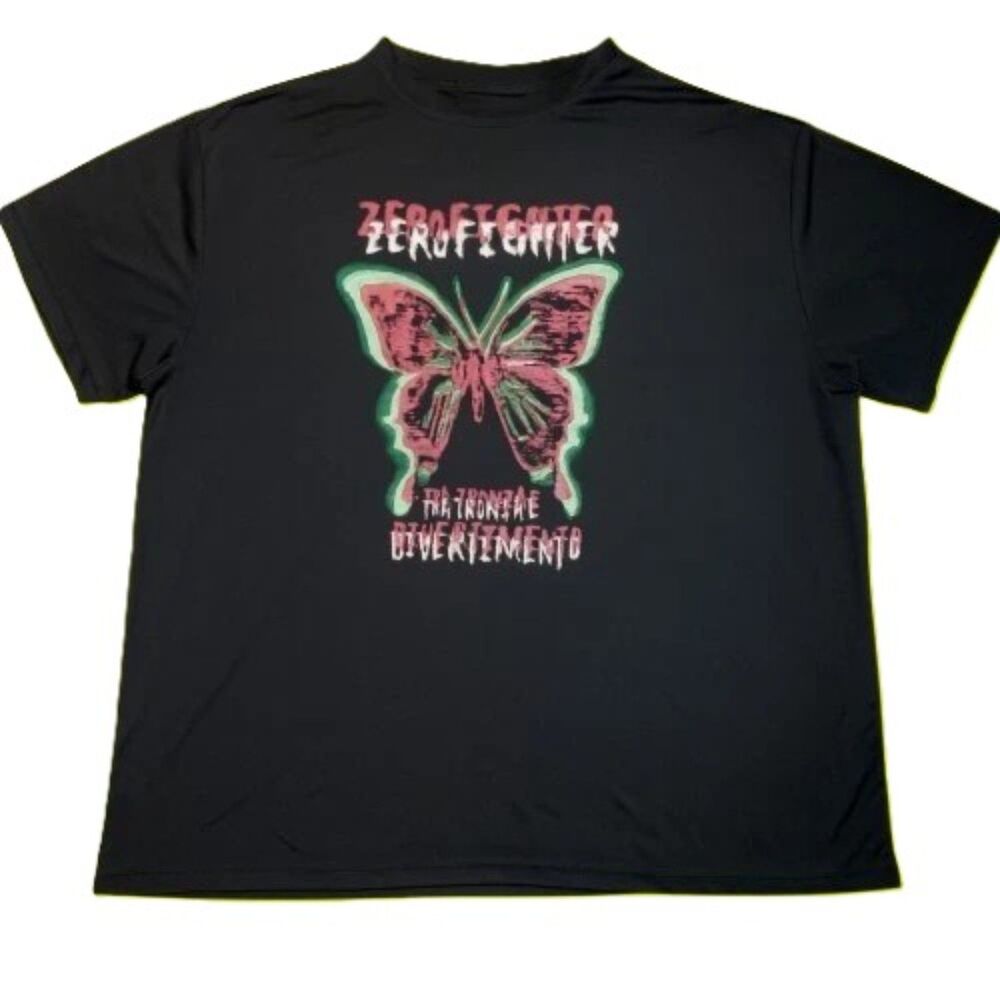 SHEIN Curve 3XL Black Butterfly Graphic Tee Zero Fighter Short Sleeve Shirt